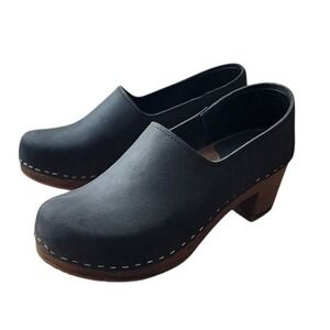 SANDGRENS Bridget Black Leather Clogs Swedish Minimalist Size 40